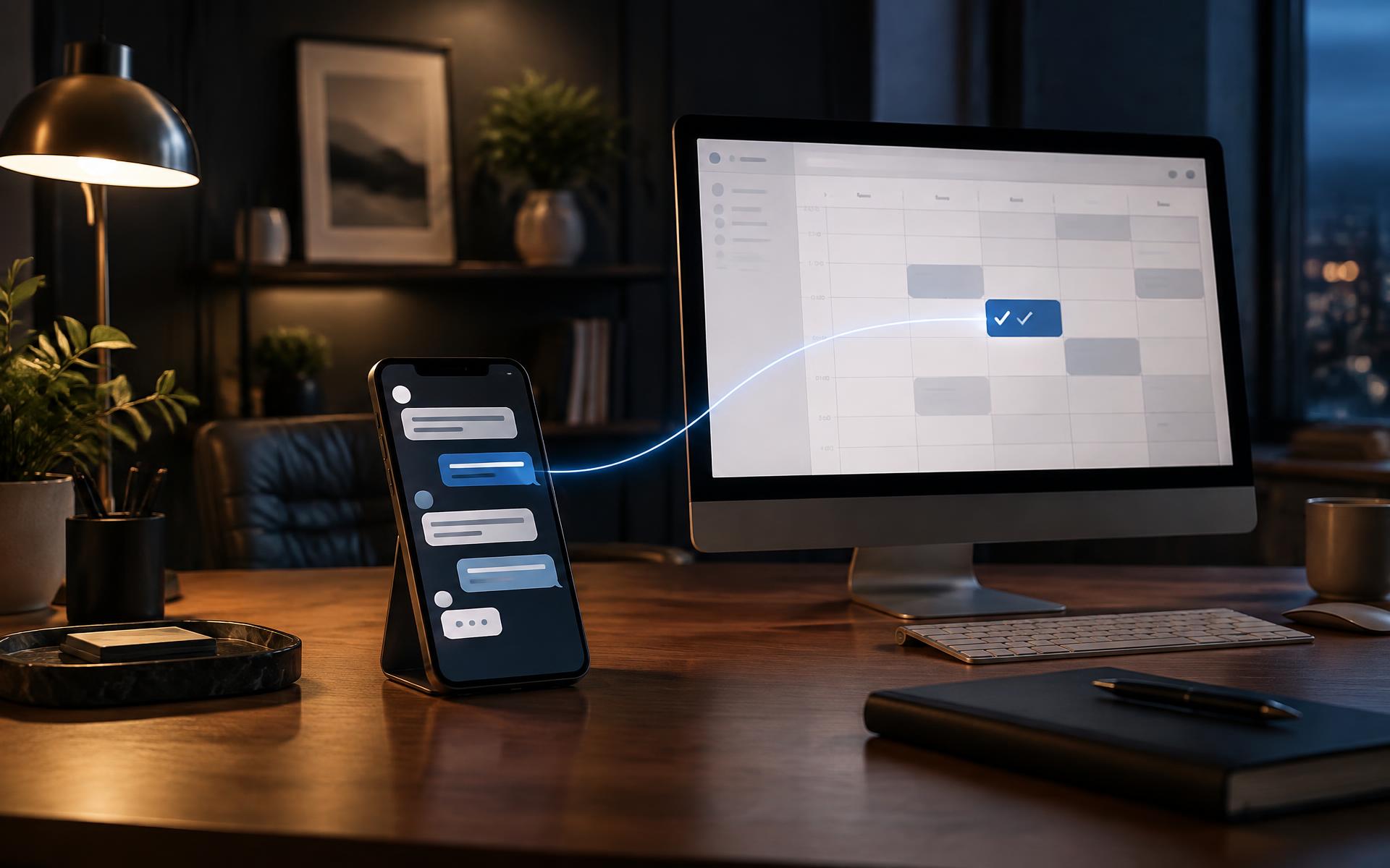 Une conversation client est automatiquement transformée en rendez-vous confirmé dans un agenda.