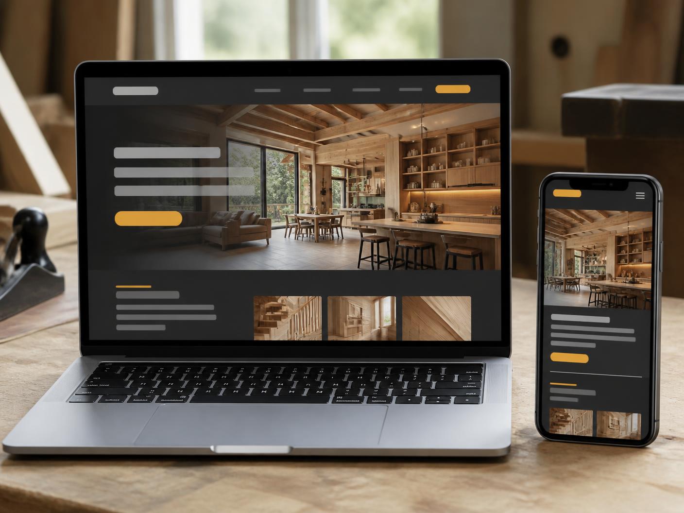 Exemple de design : site d'artisan du bâtiment affiché sur ordinateur portable et smartphone.