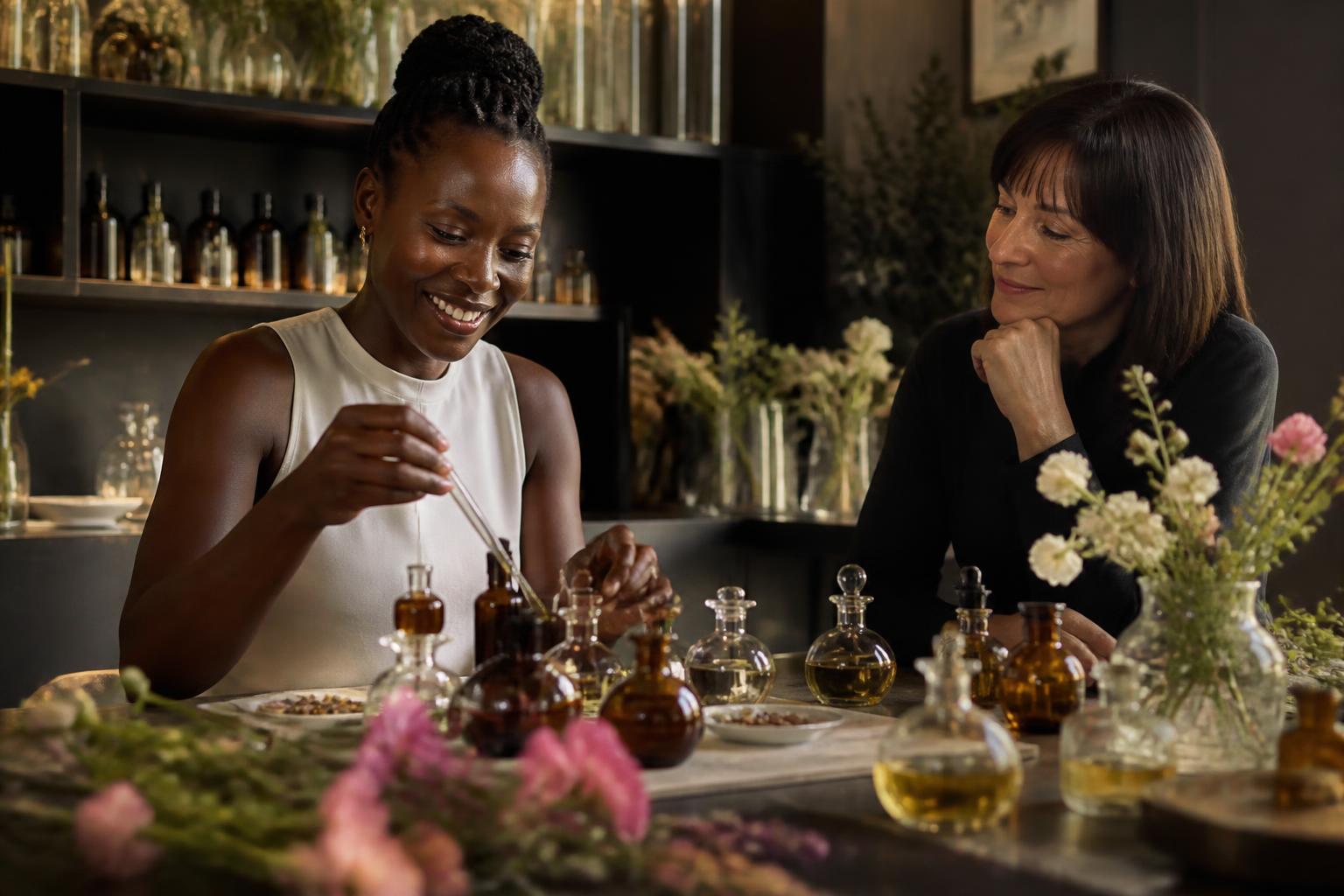 Créatrices découvrant une sélection raffinée en boutique.